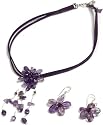 Oi! Amethyst  and Crystal Flower Necklace and Earring Set - N0606/E0606