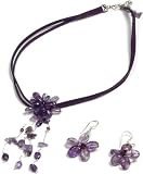 Oi! Amethyst  and Crystal Flower Necklace and Earring Set - N0606/E0606