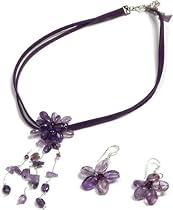 Oi! Amethyst  and Crystal Flower Necklace and Earring Set - N0606/E0606