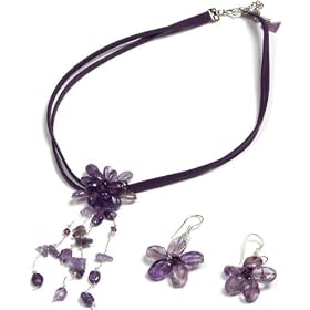 Oi! Amethyst  and Crystal Flower Necklace and Earring Set - N0606/E0606