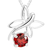 Round Cut Garnet Pendant Necklace Sterling Silver