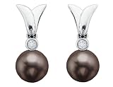 Black Cultured Pearl Earrings with Diamonds in White Gold