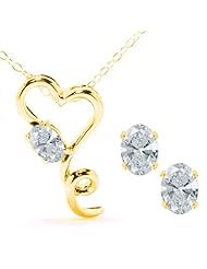 Carlo Bianca White 14K Yellow Gold Pendant Earrings Set Made With Swarovski Zirconia