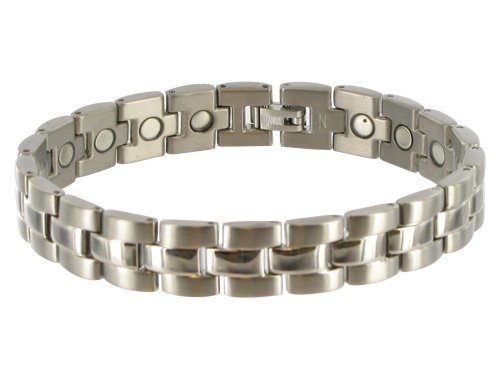 Silver Tone Finish Titanium Magnetic Link Bracelet 8.5″