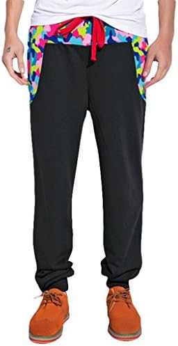 UUROS Men's Drawstring Slim Autumn Jogger Sweatpants With Panel Print Black 3XL