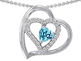 1.50 cttw 14k White Gold Plated 925 Sterling Silver and Genuine Heart Shape Blue Topaz Pendant - Gold Plated Silver
