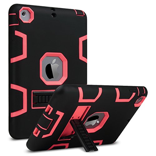 iPad Mini Case,iPad Mini 3 Case,ULAK Three Layer Protective Case for iPad Mini,iPad Mini 2,iPad Mini 3 with Kickstand (Black/Neo Red)