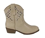 Corral! By Soda Western Cowboy Studded Ankle Boot in Beige Leatherette