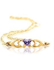 Butterfly Form Violet Special Shape Cubic Zirconia Bracelet in 10kt Yellow Gold