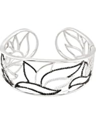 Sterling Silver Genuine Black Spinel and Diamond Hinged Cuff Bracelet: 5/8 CT TW