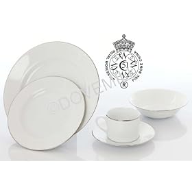 Royal Worcester Classic Platinum Silver Lined Porcelain White Dinner Service Set - 40 Pieces