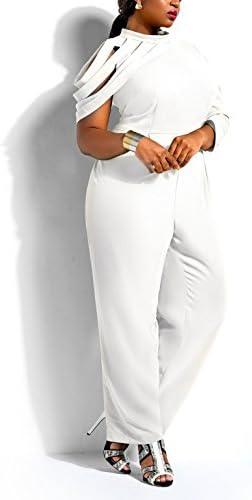 Sexy Women irregular sleeves chiffon Plus Size Jumpsuit Romper Clubwear (2XL, white)