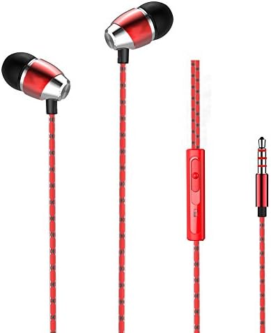FlexLos 3.5mm Stereo Earbud Super Bass Noise Isolating In-ear Metal Earphone, Headphone with Microphone, Flat Cable Tangle Free Headset, Remote Control (471-R)