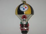 PITTSBURGH STEELERS 5 1/2 tall and 3 wide Blown Glass Parachuting Santa CHRISTMAS ORNAMENT