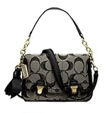 COACH POPPY SIGNATURE SATEEN METALLIC PUSHLOCK CROSSBODY BAG PURSE 18352 BLack Gold