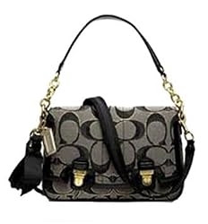 COACH POPPY SIGNATURE SATEEN METALLIC PUSHLOCK CROSSBODY BAG PURSE 18352 BLack Gold