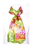 Satin Persian Cat Print on Green - Silk Long Scarf 11.5 x 52