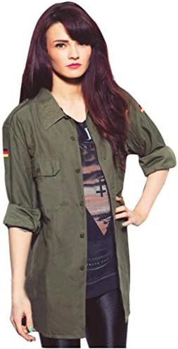 EKIMI Women's Casual Army Green Long Sleeve Retro Blouse Jacket Coat (S)