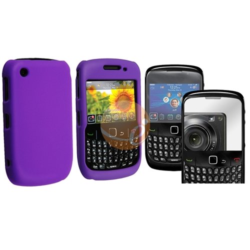 Dark Purple Snap-on Rubber Coated Case + Mirror Screen Protector for Blackberry Curve 8520 / 8530