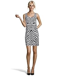 Sequined Embroidered Natural   Waistline Sleeveless Shift Chiffon Zebra Print  Dress