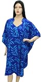 Sensual Blue Leaf Printed Mexican Caftan Cover up Plus Size Valentine's Day Gift