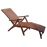 Outdoor Interiors VC7080 Eucalyptus Venetian 5 Position Steamer/Lounger with Ottoman