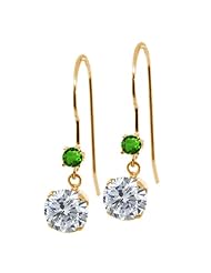 1.14 Ct Round G/H Diamond Green Tsavorite 14K Yellow Gold Earrings