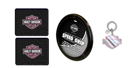 Harley Pink Bar & Shield Utility Floor Mats x 2 + Steering Wheel Cover and Bonus Keychain