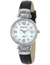 Armitron Womens 75/5080MPSVBK Silver-Tone Swing Lug Black Leather Strap Watch