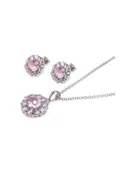 Nickel Free Sterling Silver Pendant & Earring Sets Pink CZ Matching Necklace And Earring