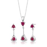 Sterling Silver Trillion Cut Ruby Pendant Earrings and 18 inch Necklace Set
