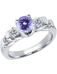 1.78 Ct Round Blue Tanzanite G/H Diamond 18K White Gold Ring