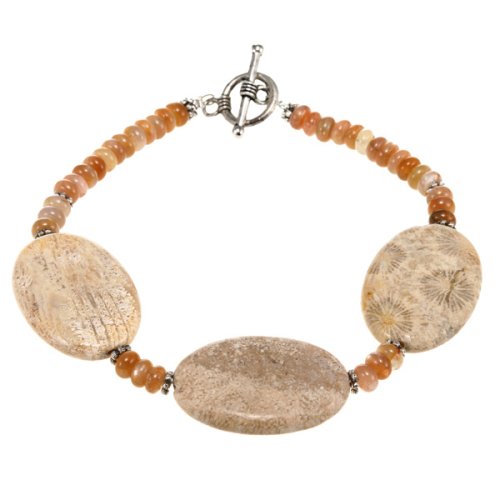 Handmade Fossil Coral And Cat's Eye Bracelet