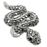 Silver Tone Jet Crystal Snake Ring