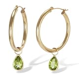 14k Gold Pear Shaped Peridot Charms for Hoop Earrings