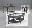Cappuccino Finish Ribbed Apron 3 Piece Occasional Tables with Glass Top By Coaster Furniture