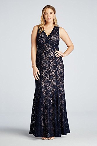 Sleeveless Sequin Lace Dress with Open Back Style 21384W, Navy, 20