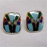 Sterling Silver Earrings with Inlay Turquoise, Coral, Sugilite, Malachite
