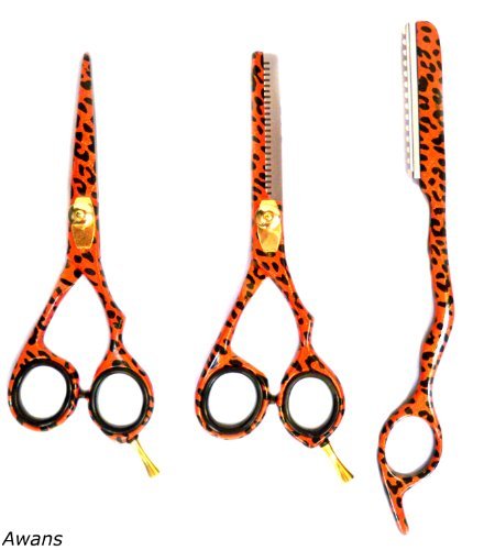 Set Coiffure en Acier Inoxydable - Ciseaux de Coiffure + Ciseaux Sculpteurs + Rasoir Professionnels - Léopard Rouge