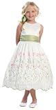 New Two Tone Scalloped Embroidered Flower Girl Dress in Choice Pink/Ivory or Sage/White Sz 2 to 12 Girls