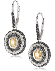 Sterling Silver Citrine, Black Spinel and Diamond Drop Earrings, (.25 cttw, H-I, Color, I3 Clarity)