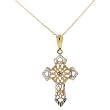 Delicate Cross Necklace Pendant 14k Gold Diamond Center 18" Chain Gift Box SALE