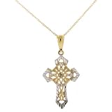 Delicate Cross Necklace Pendant 14k Gold Diamond Center 18" Chain Gift Box SALE
