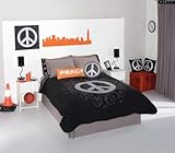 Peace Sign Grey Black Comforter Bedding Set Queen