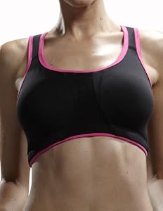 Yvette Racerback/Criss Cross Padded Compression/Encapsulated Workout Sports Bra (Black+Rose/Neon Pink 6033 42B/95B)