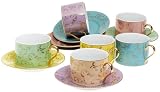 Yedi Houseware Classic Coffee and Tea Savannah Teacups and Saucers, Set of 6