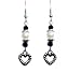 Pearl and Black Crystal Heart Charm Dangle Earrings in Antiqued Silver on 925 Sterling Silver French Wires 1.25