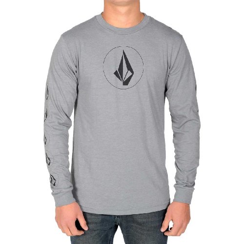 Volcom Men's Half Stone Icon Long Sleeve Basic Tee, Grey Vintage Heather Black, Large