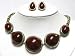 Brown Round Ceramic Marble Stone Metal Casting Necklace Earrings Set