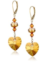 Swarovski Elements Crystal Faceted Heart Shape Rondelle and Bicone Bead with Gold Plated Sterling Silver Earwire Drop Earrings